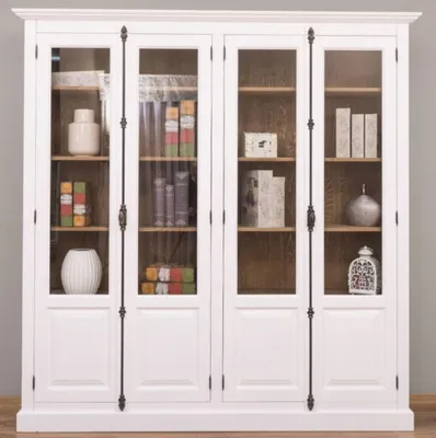 Produktbild von Casa Padrino Landhausstil Vitrine Weiß / Braun 205 x 40 x H. 210 cm - Massivholz Schrank - Wohnzimmerschrank - Vitrinenschrank - Landhausstil Möbel