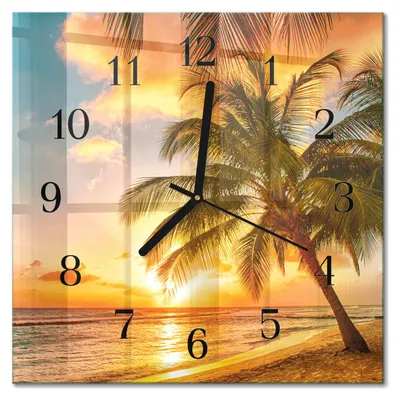 Immagine prodotto di Orologio da parete Tulup Glasuhr, orologio da cucina, vetro vero, 30x30 cm, design moderno e decorativo, silenzioso, con lancette nere - motivo: tramonto