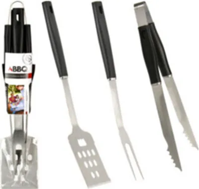 Produktbild von Edles Grillbesteck Set aus Edelstahl von BBQ - Hochwertige Grillzange + Wender + Fleischgabel