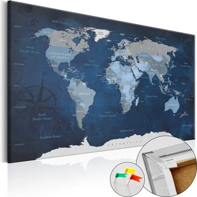 Produktbild von Vliesstoff Korkbild - Dark Blue World 120x80 cm Karten k-A-0086-p-b