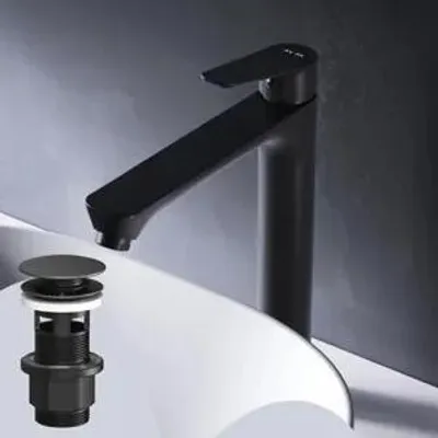 Productafbeelding van Wasbakarmatuur, hoog model, met pop-up afvoer. Wastafelkraan, mengkraan voor badkamer, geschikt voor opzetwastafels