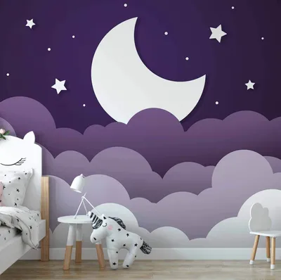Produktbild von Vlies Fototapete - Moon dream - clouds in a purple sky with stars for children 400x280 cm Für Kinder e-A-10023-a-c