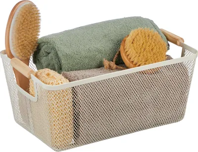 Image de Panier en fil de fer avec poignées en bois blanc, RD45992