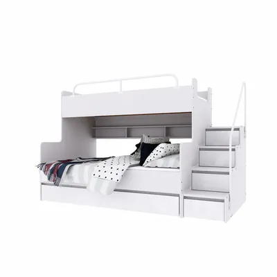 Produktbild von Marlux-Meble Hochbett Kinderbett JSM-3 mit Treppe 80x190 + 120x190 Hochglanz Kinderbetten Funktionsbett Etagenbett Stockbett Kinderhochbett Jugendhochbett (Weiß Glanz)
