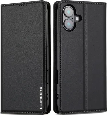 Obrázek produktu pro Magnetické flipové kožené pouzdro pro iPhone 17, s přihrádkou na karty a funkcí stojánku Černá