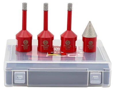 Image de Kit de trépan diamanté 6/6/6 mm + foret biseauté de 20 mm pour porcelaine, céramique, marbre, granit, filetage M14, 4 pièces