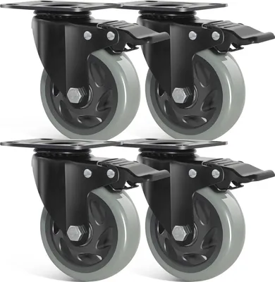 Produktbild von Lenkrollen - Schwenkrollen mit Bremse - 4er-Set - 125 mm - Schwerlast, 680 kg Tragkraft - Leise, spurenfreie Gummiräder - Grau