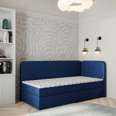 Produktbild von Masseno Boxspringbett GINA 100x200 cm Komplett-Set mit Bonell Matratze und Topper, Polsterbett mit Bettkästen -Blau, KRONOS 09