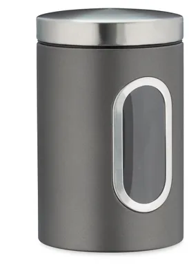 Produktbild von 10 x Vorratsdose, 1,4 L, mit Deckel und Sichtfenster, für Kaffee, Mehl, Pasta, Aufbewahrungsdose Küche, Metall, grau