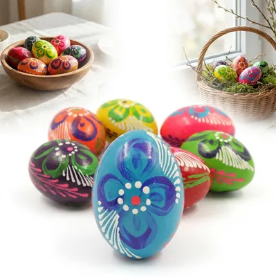 Immagine prodotto di Uovo grande di legno decorato a mano, uovo di Pasqua dipinto, 1 pezzo