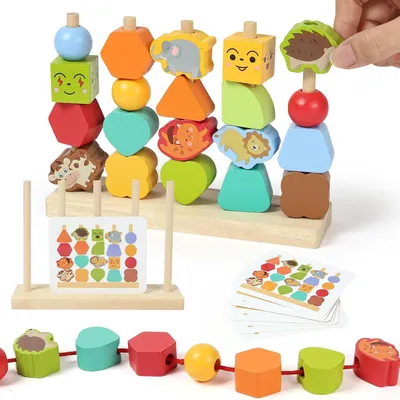 Productafbeelding van Sorteerspel voor kinderen - Rijgspel - Stapelspel - Sorteer- en stapelspeelgoed - Montessori Juegos