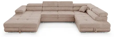 Zdjęcie produktu dla Narożnik CORDO  XXL, Szeroki Sztruks, beżowy, 345 cm, U-kształtny, Funkcja Spania, Prawy