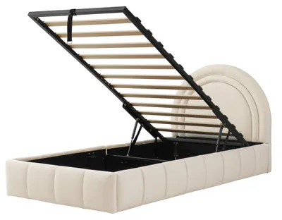 Produktbild von Flieks Kinderbett 90x200cm mit Stauraum, Hydraulisches Polsterbett mit Lattenrost, Jugendbett Einzelbett mit gepolstertem Kopfteil, Samt, Beige