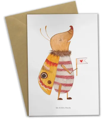 Produktbild von Mr. & Mrs. Panda Grußkarte Nachtfalter Fähnchen - Weiß - Geschenk, Spruch Witzig, Käfer, Lustige Sprüche, weihnachtskarten, osterkarte, hochzeitskarten, Lustig, Süß