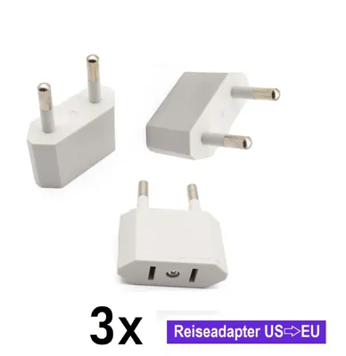 Produktbild von Reiseadapter USA / US auf EU – 3er Set – Steckeradapter für US Geräte in Europa (Weiß)
