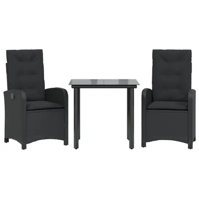Obrázek produktu pro vidaXL 3dílný zahradní jídelní set s polštáři Black Poly Rattan