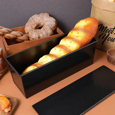Produktbild von Rechteckige Brotbackform aus Edelstahl mit Deckel, 750g, schwarz und antihaftbeschichtet, leicht zu reinigen, zum Backen von Toast und Brot im Ofen