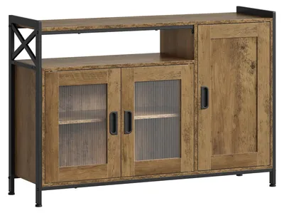 Produktbild von Küchenschrank - Sideboard - 3 Türen - 2 verstellbare Einlegeböden - 110 x 75 x 33 cm - MDF - Arbeitsplatte - Braune Holzoptik
