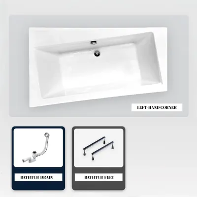 Produktbild von Asymmetrische Badewanne - 170 x 110 cm - Links - ohne Verkleidung - mit Füßen - Ablaufgarnitur Chrom - INFINITY