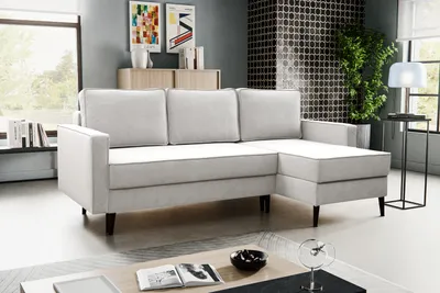 Zdjęcie produktu dla BESILIO Narożnik rozkładany trzyosobowy 227 cm Kebbo - Narożnik z funkcją spania i pojemnikiem na pościel, Tkanina miękka - kremowy & Curio 02, Prawy
