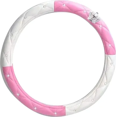 Productafbeelding van Stuurhoes voor dames, schattig, universeel, antislip, Polyurethanleer, versierd met strasssteentjes, geschikt voor auto's, roze, wit