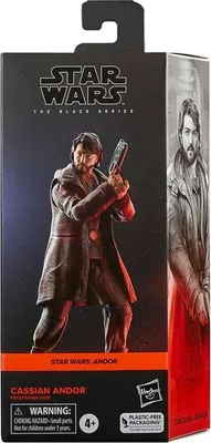A Star Wars The Black Series Cassian Andor action figure in its packaging.