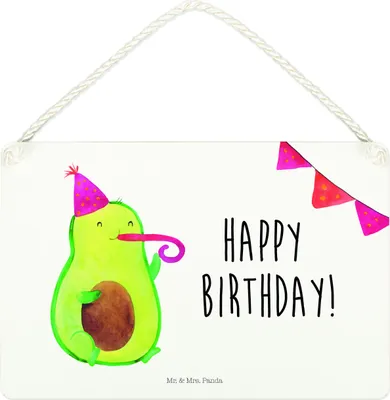 Produktbild von Mr. & Mrs. Panda Schild Avocado Geburtstag DIN A4 - Weiß - Geschenk, Türschild, Alles Gute, Holzschild, wandtafel, Wandbild Holz, Party, Feier, Happy Birthday, holzbild