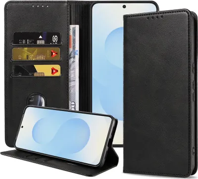 Produktbild von Smartphonica Handytasche passend für Samsung Galaxy S25 Plus Kunstleder mit Magnetverschluss und Kartenhalter Buchhülle mit Klappe - Schwarz