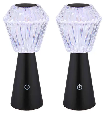 Produktbild von 2x LED Tischleuchte, Kristalloptik, RGB, Touch, USB, Schwarz, H 25,5 cm