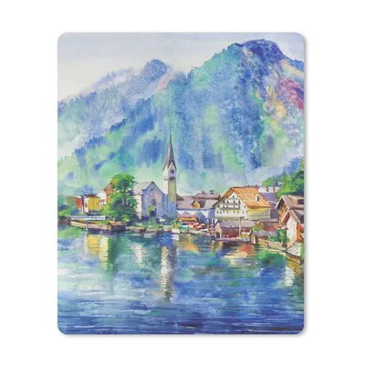 Produktbild von MuchoWow® Mauspad Mousepad Gemälde - Ölfarbe - Haus - Berge - Wasser 30x40 cm - Mousepads - Maus Mat - Pad - Mausunterlage - Mausmatten