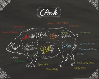 Produktbild von Kochkunst Kunstdruck Bild - Teilstücke Vom Schwein (40 x 50 cm)