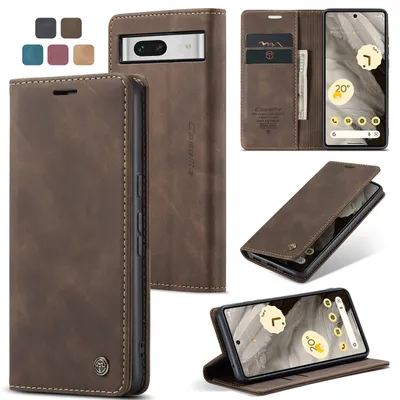Produktbild von Caseme Handyhülle Leder Hülle Klapphülle Tasche Etui für Google Pixel 7a Dunkelbraun