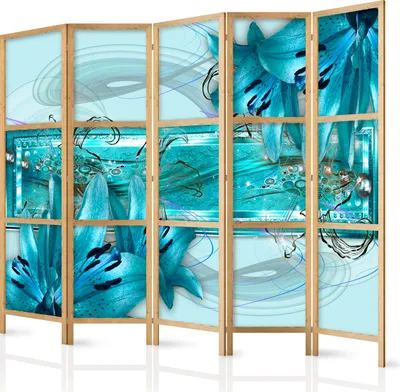 Produktbild von Paravent XXL Blumen Abstrakt 225x171 cm - 5-teilig - einseitig - eleganter Sichtschutz - Raumteiler - Trennwand - Raumtrenner - Holz - Design Motiv - Deko - Japan b-C-0387-z-c