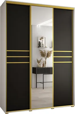 Produktbild von MEBLE KRYSPOL Cannes 11 Schrank mit 3 Schiebetüren - 205,2x180x45 cm - Weiß Schwarz Gold