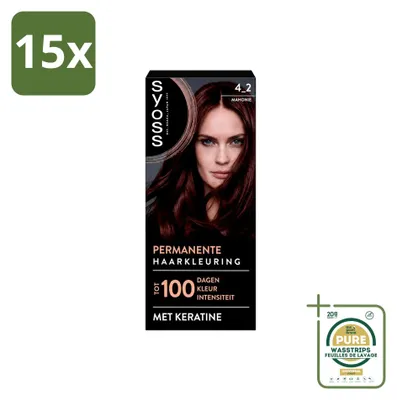 Imagen del producto de 15 tintes permanentes para el cabello SYOSS Coloration 4-2 Mahonie - Paquete de suministro - 15 unidades