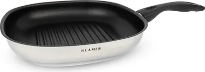 Produktbild von KLAMER 28cm Grillpfanne, antihaftbeschichtete Induktions-Pfannne, 28cm Viereckpfanne, Steakpfanne aus Edelstahl