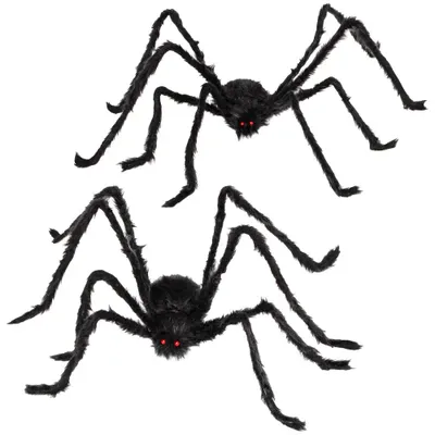 Produktbild von Riesenspinnen für Halloween - Outdoor-Dekoration - 2er-Pack - Schwarz - Nylon - Für Garten und Party