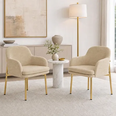 Produktbild von Flieks Esszimmerstühle 2er Set mit Armlehnen, höhenverstellbar, Polsterstühle für Esszimmer, Küche, Küchenstühle 61x59x78.5cm, Braun