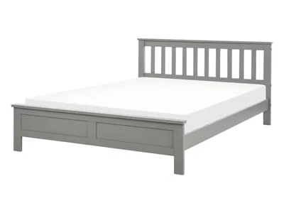 Produktbild von BELIANI Bett Grau Kiefernholz mit Lattenrost 140 x 200 cm Hohes Kopfteil Doppelbett Klassisch Skandinavisch Schlafzimmer Ausstattung Möbel