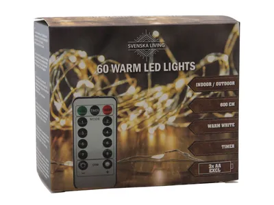 Obrázok produktu pre Vonkajšia drôtená svetelná reťaz teplá biela - 60 LED / 600 cm - svetelný drôt s časovačom a funkciou stmievania na diaľkové ovládanie na batérie