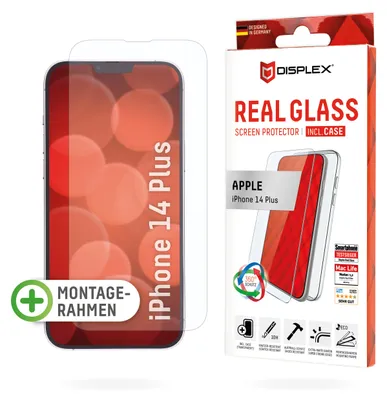 Produktbild von Displex Panzerglas (10H) + Case für Apple iPhone 14 Plus, Eco-Montagerahmen, + Case, Tempered Glas, kratzer-resistente Schutzfolie, Apple, iPhone 14 Plus, Trockene Anwendung, Schlagfest, Kratzresistent, Staubresistent, Transparent, 1 Stück(e)