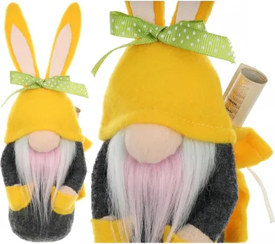 Produktbild von Osterdeko Wichtel Gnom Hase Junge 20 cm Gelb mit Geschenkbeutel – Handgemachte Frühlingsdeko Figur – Saska Gift and Decor