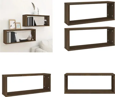 Image de vidaXL Étagères à cubes 2 pcs. Chêne brun 60x15x23 cm Bois composite - Etagère murale - Etagères murales - Rangement de cubes - Etagère à cubes