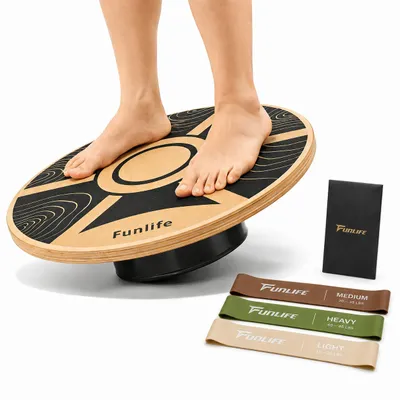 Produktbild von FunLife TERRA Set Balance Board rund Holz& 3 Fitnessbändern – 360° Gleichgewichtstrainer für Core Training, Koordination & Stabilität, bis 100 kg, KI-generiertes Bild