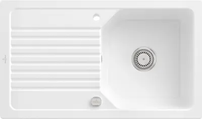 Produktbild von Villeroy & Boch 338502R1 Linara 50 Keramikspüle Einbau-/Einbauspüle Unterschrankbreite ab 50 cm Weiß Alpin mit Excenterbetätigung - inkl.