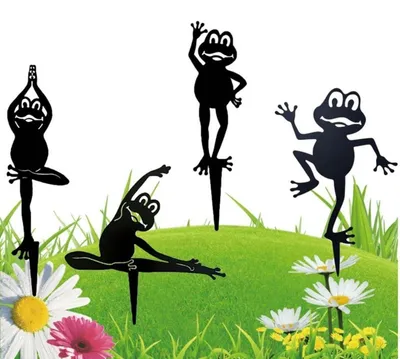 Image de Lot de 4 décorations en métal pour jardin, en forme de grenouille, silhouette noire, pour l'intérieur et l'extérieur
