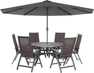 Produktbild von Sonnenschirm Alu ohne/mit Neigungsfunktion UV Schutz 40+ - Dunkelgrau Gartenschirm Terrassenschirm Marktschirm für Balkon, Garten, Terrasse