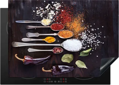 Produktbild von KitchenYeah© Herdabdeckplatte Kräuter - Löffel - Gewürze - Industrie , 75x52cm, Küche Deko, Glaskeramikkochfeld Herdabdeckung, Abdeckplatte fùr Kochfeld