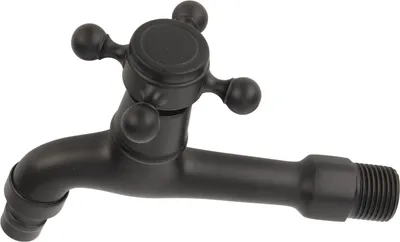 A black faucet on a white background.