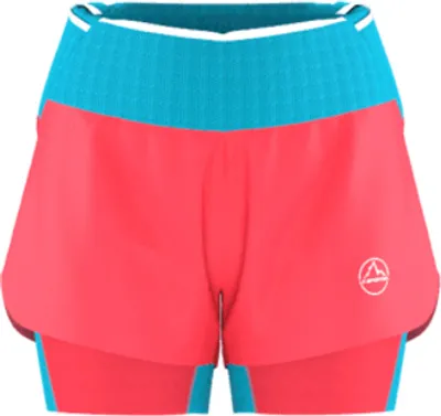 Ultra Distance Shorts von La Sportiva in leuchtendem Pink und Blau; geeignet für Damen.